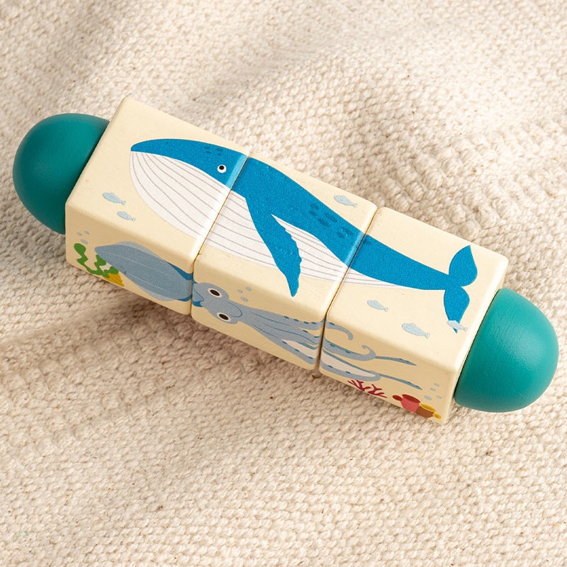 Children'S Wooden Rotating Cognitive Puzzle Early Education Animal Puzzle Flat Building Blocks Enlightenment Parent-Child Desktop Early Education Toys - Image 1